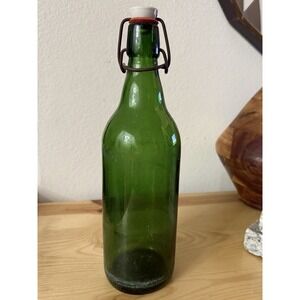 Vintage Deep Green Glass Bottle Wire Plastic Top Marker's Mark On Bottom